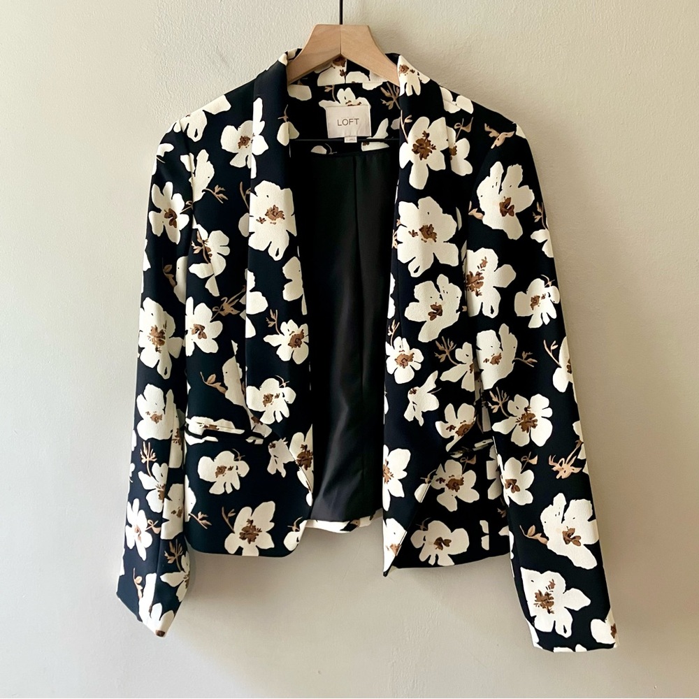 LOFT Floral Drape Front Blazer